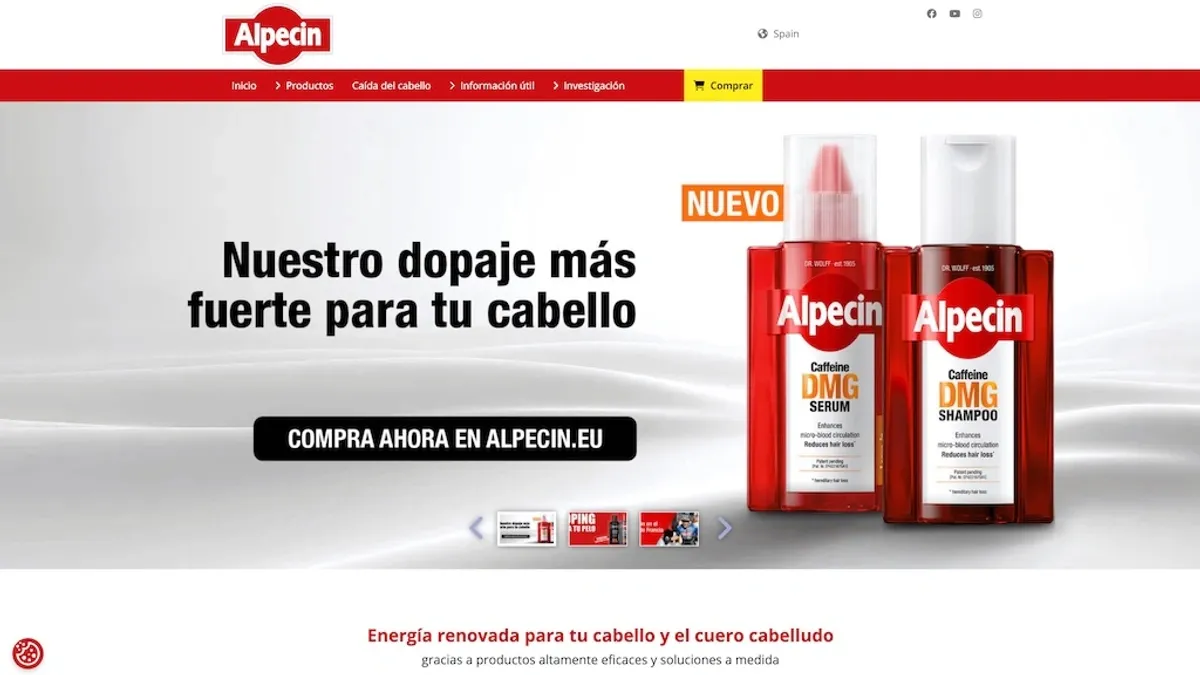 Screenshot of the Alpecin Spain homepage