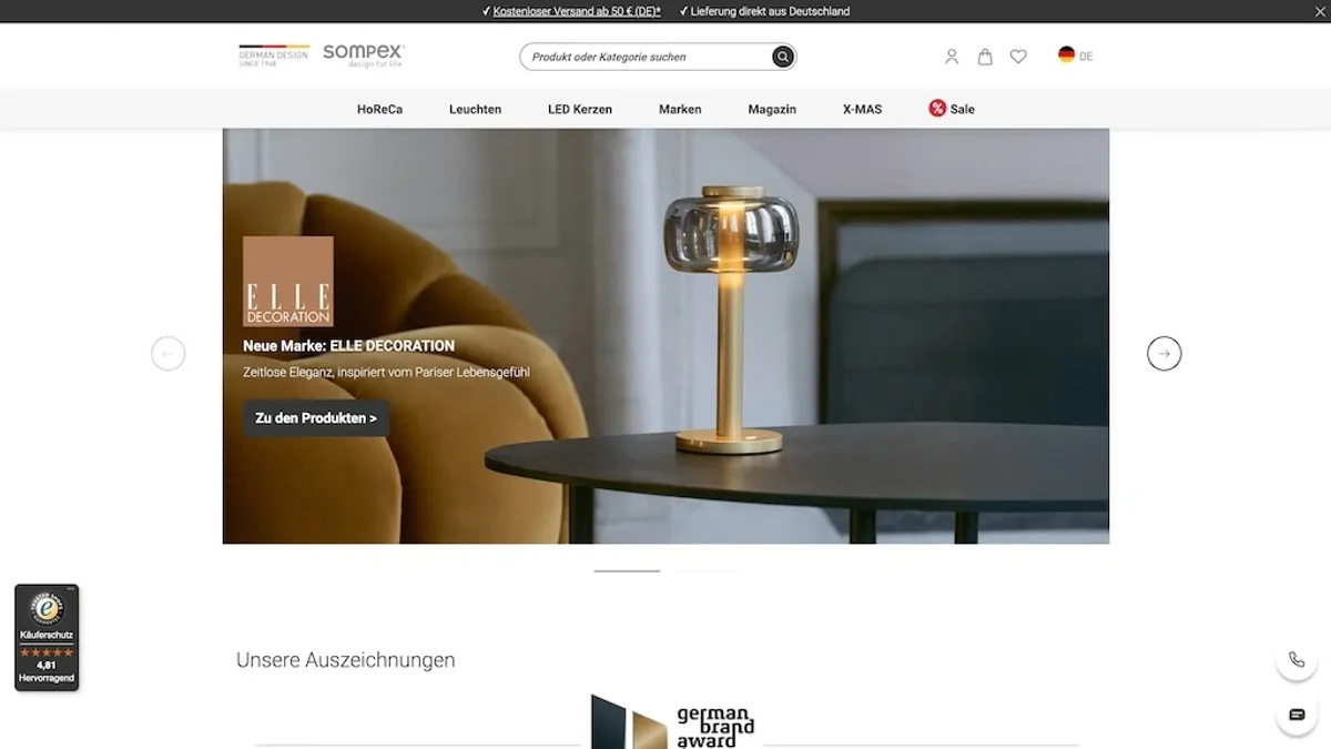 Screenshot of the Sompex GmbH homepage